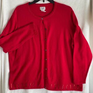 Liz Baker 1X Holiday Sequin Embellished Red Cardigan Sweater Long Sleeve Buttons